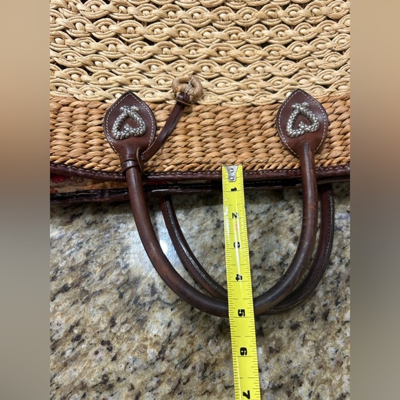 Boho Vintage  Brighton Tan and Brown Woven Tote Bag with Leather Handles. - Picture 11 of 13